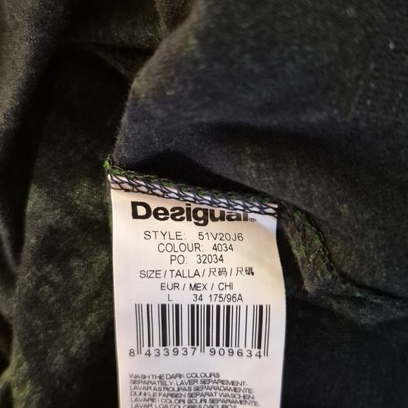 Desigual SAY SOMETHING NICE Dress Palm Leaf Print Sleeveless Black and Green L - Picture 7 of 8